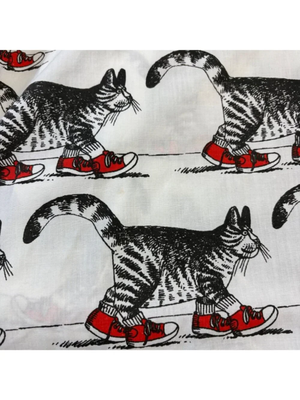 Vintage B. Kliban Burlington Twin Flat Sheet XL Pillowcase Cat Red Sneakers Flaw